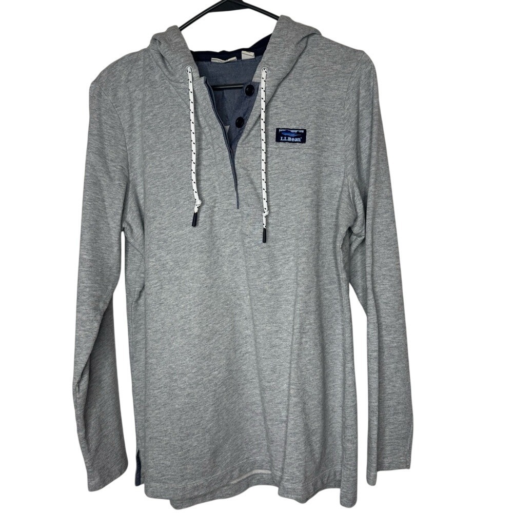 L L Bean Womens Rugby Hoodie Pullover‎ Sz M Cotton Outdoors Athleisure Lounge